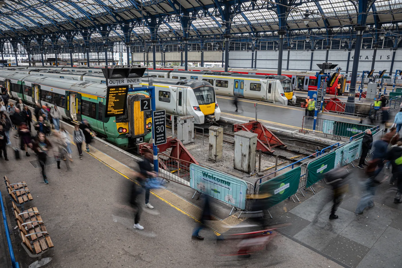 Southern, Thameslink and Gatwick Express trains at Brighton station