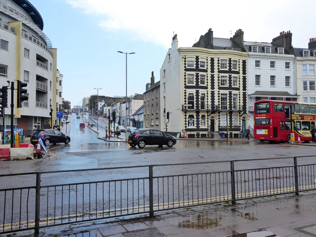 Edward Street, Brighton. Oakley House stands further east, on the corner of Tillstone Street.