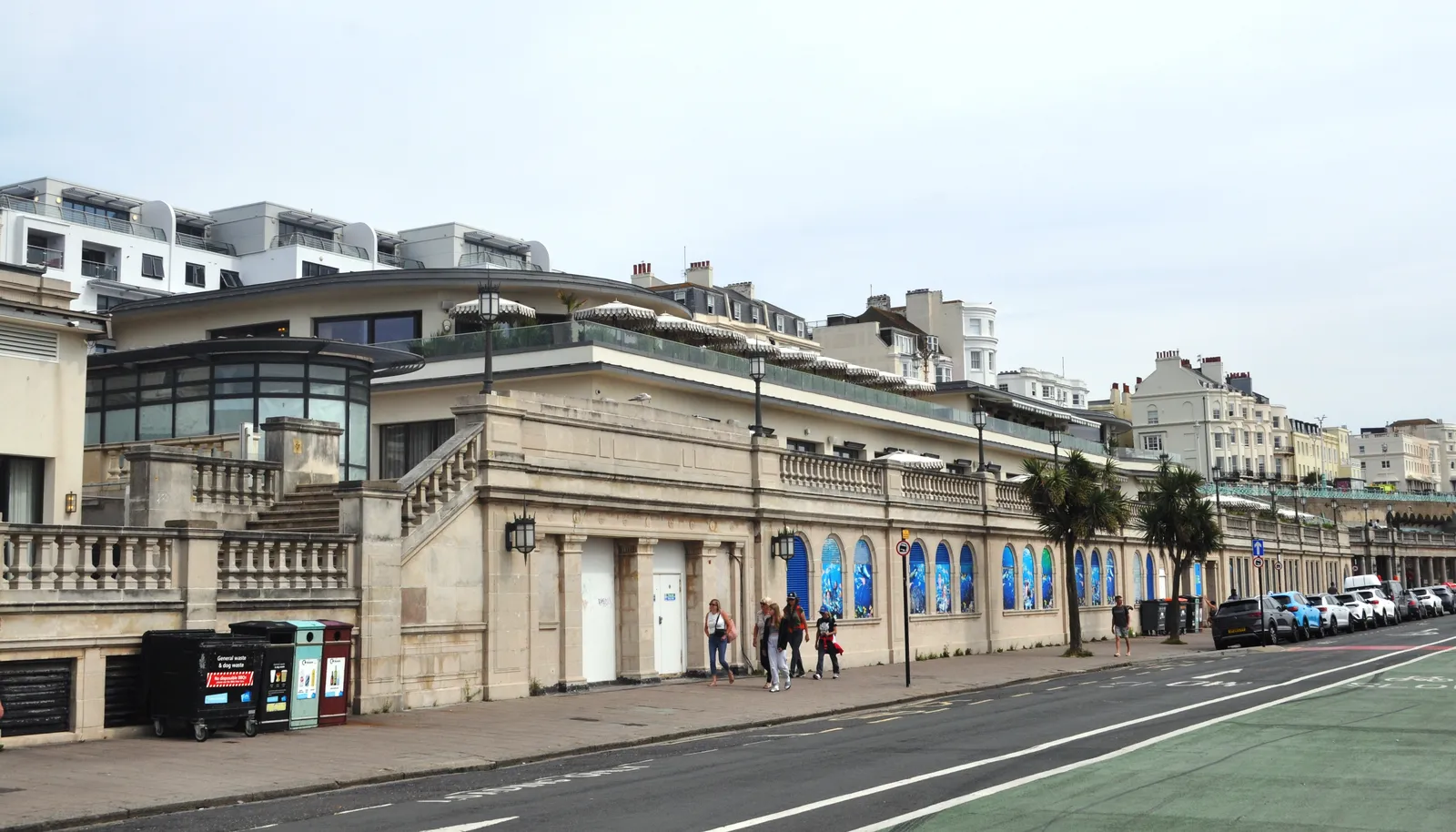 The front of the Sea Life Centre on Madeira Drive, with arched blue windows along the Victorian aquarium building